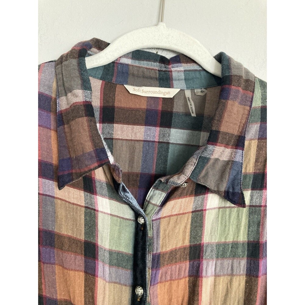 Soft Surroundings Plaid Swing Tunic Top XL Pleated Pastel Boho - Picture 2 of 12
